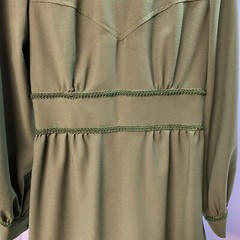 Vintage Handmade Maxi Dress 34″ Bust Green 1970s Column Style Long Sleeve