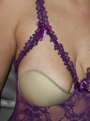 vtg SILKY NYLON SHEER OPAQUE LACE RUFFLES FRILLY BOWS PURPLE TEDDIE NIGHTIE L