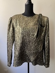 Vintage ’80s Three Flaggs Metallic Gold Blouse/Top with Bow Detail XL/XXL