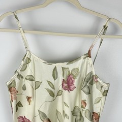 Vintage 90s Y2K Slip Dress Nighty Cream Pink Green Floral Small Mini Coquette