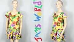 RARE Vtg JAMS WORLD USA Retired Hawaii Floral Print Short Dress w/ Ruffled Hem M