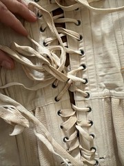 Splendid Antique Original Lace Corset Victorian White Cotton Boning Metal S XS