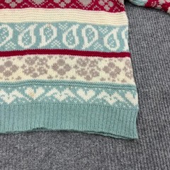 Vintage Stefanel Sweater Womens M Teal Red Knit Paisley Heart Fair Isle Boho