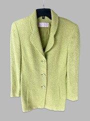 Vintage 90s Genny Italian Versace Chartreuse Green Wool Boucle Blazer Coat MED