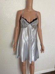 Vtg 90s Inner Most Silver Nightgown Slip Dress sz M Fairie Metallic Ethereal