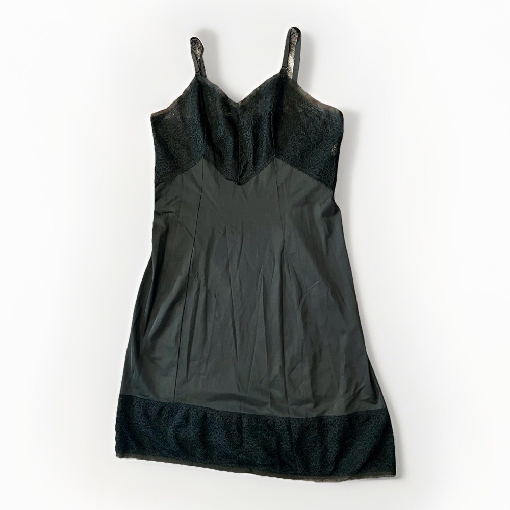 Vintage Deena Fine Lingerie Black Full Slip Dress Womens Size 40 Lace Bodice