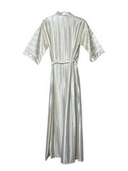 Vintage 70s 80s Robe Women M Long Satin Kimono Lightweight Yellow Stripe Floral