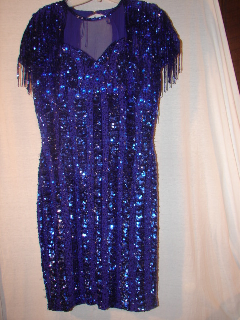Vintage Timeless Classic Design Blue Casual Corner Designer Beaded Dress