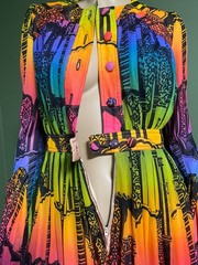 Amazing JEAN VARON Dress Designer Collector RARE Vintage 1970s 70s Rainbow Print