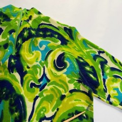 Vintage 70s Psychedelic Paisley Mock Neck Sweater Green Blue Mod 34