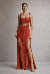 Vintage Jé Matadi by Sean Mehta Beaded Silk Gown Made in India XS Mint Condition