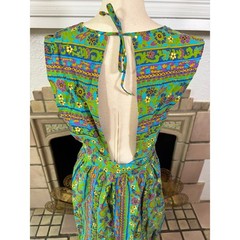 Design House Vintage 70s Psychedelic Stripe Maxi Open Back Cotton Japan S
