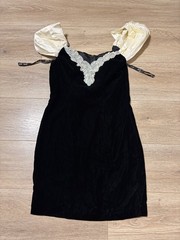 VTG 1980s Style Cocktail Prom Dress Zum Zum Black Velvet Puff Sleeves Sz XS/0-2