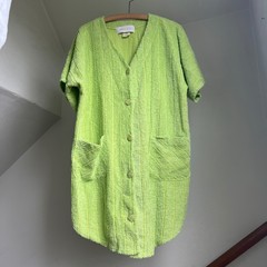 Vintage Herbcraft Terry Cloth Robe Dress Large Lime Green Button Front Chenille