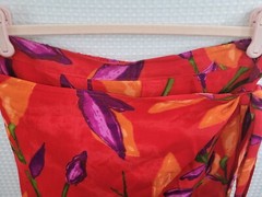Vintage 2 Piece Caribou New York Wrap Style Coulotte(M) & Blouse(L) Red Floral