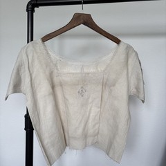 Edwardian Monogram Linen Blouse | Antique French Chemise Top, Early 1900s