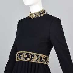 XS Vintage 1960s 60s George Halley Couture Black Knit Maxi Dress Winter Formal