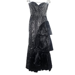 TD4 by Eletra Vintage 80s Prom Gown Silver Metallic Splatter Ruffle Dress 5/6