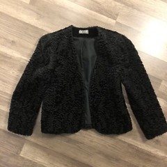 Act III Jacket Womens S Black Curly Faux Parisian Lamb Fur Open Front