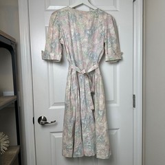 Floral Vintage Prairie Cottagecore Midi Dress Sm Pastel Pink Blue Dropped Waist