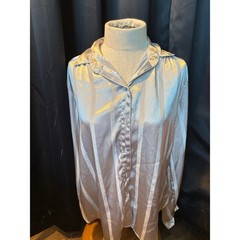 Vintage All Hours Silver Satin Striped Button Down Blouse Long Sleeve Medium