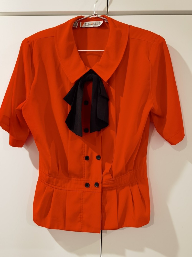 SizeS/M, Vintage Red/Orange Women’s Top with Bow, made in Korea