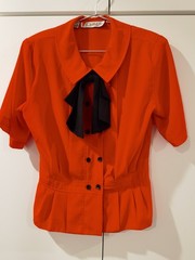SizeS/M, Vintage Red/Orange Women’s Top with Bow, made in Korea