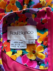 Vintage Raul Blanco 100% Silk Dress Size 12 Vibrant Floral 1980s Pink Purple