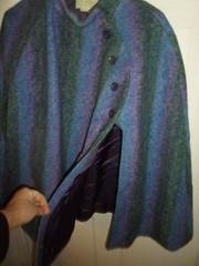 Jimmy Hourihan LARGE Cape Cloak Dublin Ireland Donegal Tweed Wool Green/Purp/Blu