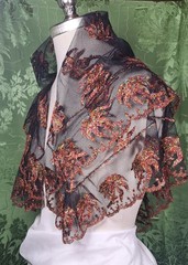 EDWARDIAN MULTI-COLORED EMBROIDERED SHAWL ON NET