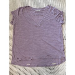 Free People We The Free Distressed Oversized Size Medium Lilac V-Neck Tee Grunge
