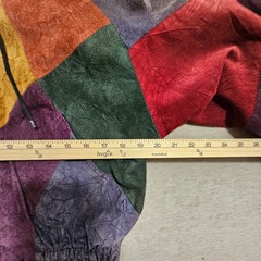 Chia Colorblock Leather Jacket Wmns M Patchwork Multicolor Vintage Hood Bomber *