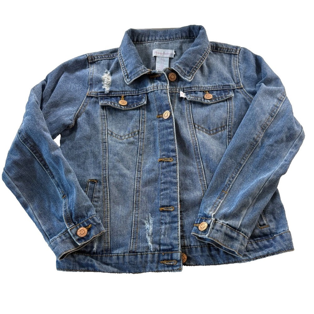 Tommy Bahama Girls Slightly Distressed Denim Trucker Jacket Medium Wash Size 12