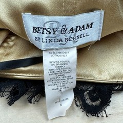 Vintage Y2K Black and Gold Satin and Lace Bubble Hem Mini Prom Dress | 29″ Waist