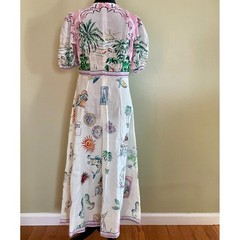 NWOT Tropical Print Puff Sleeve Maxi Dress Summer Resortwear Boho VintageStyle S
