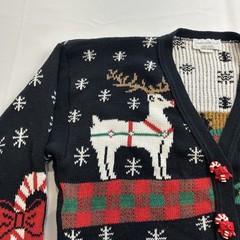 VTG 90s Ugly Christmas Sweater Candy Cane Button Cardigan Size L Santa Xmas Tree