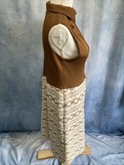 Vtg 70s Mod Geometric Dress & Jacket Set Brown Tan MCM Shift Suit Nemo Zip EUC