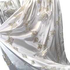 Alfred Angelo Pearl Beaded Satin w/Lace White Lng Sleeve Wedding Dress 12′ Train