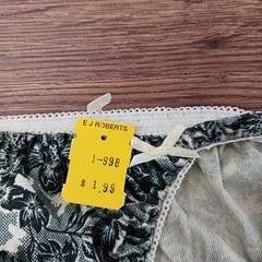 Vintage Velour Velvet Off White Black Floral String Bikini Panties Size Medium