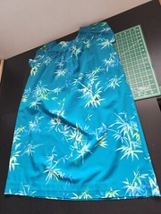 Vintage Hukilau Fashions Hawaiian Blue Muumuu Bamboo Print Maxi Dress Size 16