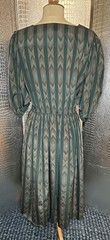 Nancy Greer Vintage Pleated Flame Stitch Print Green Brown Dress Size 16