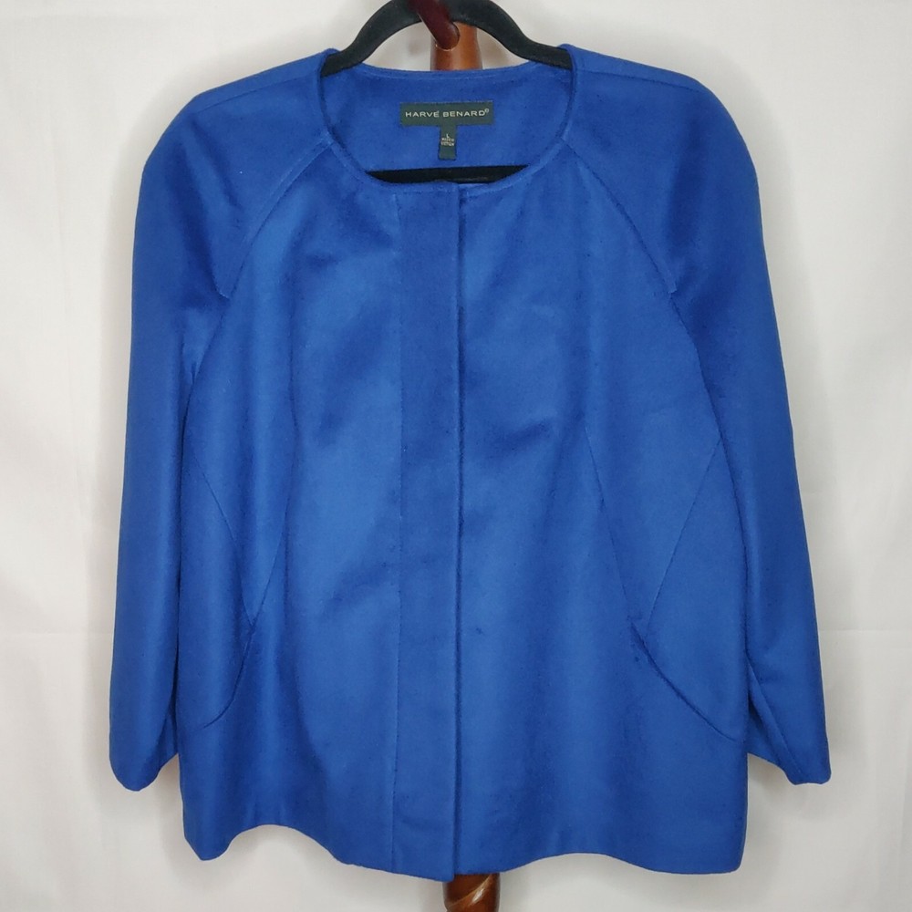 VTG Harve Benard Vintage L lined jacket blue full zip 3/4 sleeve scoop neck