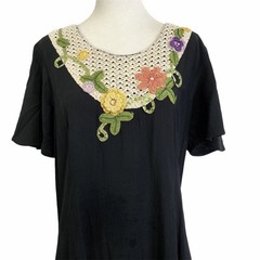 Vtg Lacy Afternoon Shell Kepler Maxi Dress Cottagecore Crochet ￼Floral Collar L