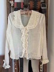 Vintage Antique Edwardian 1900s 1920s Ruffle Flowy Blouse Blue Bird Paris NYC