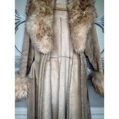 Vintage 1950s-1960s Tan Suede Leather Trench Coat Fur Collar Cuffs No Tags Sz S