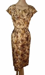 Vintage 1950 Original By Rudolf Gold Lame Leaves on The Roses Pencil Dress XS