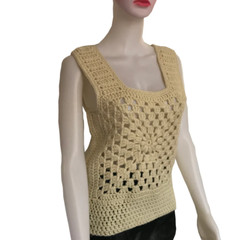 Vintage 70s Crochet Tank Top Boho Festival Knit Sweater