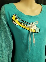 Moschino Jeans Vintage Turquoise Shoe Applique Top Size 10 USA / 44 Italy
