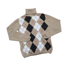 Vintage Burberry Women Cashmere Sweater In Classic Argyle Beige Turtleneck Small