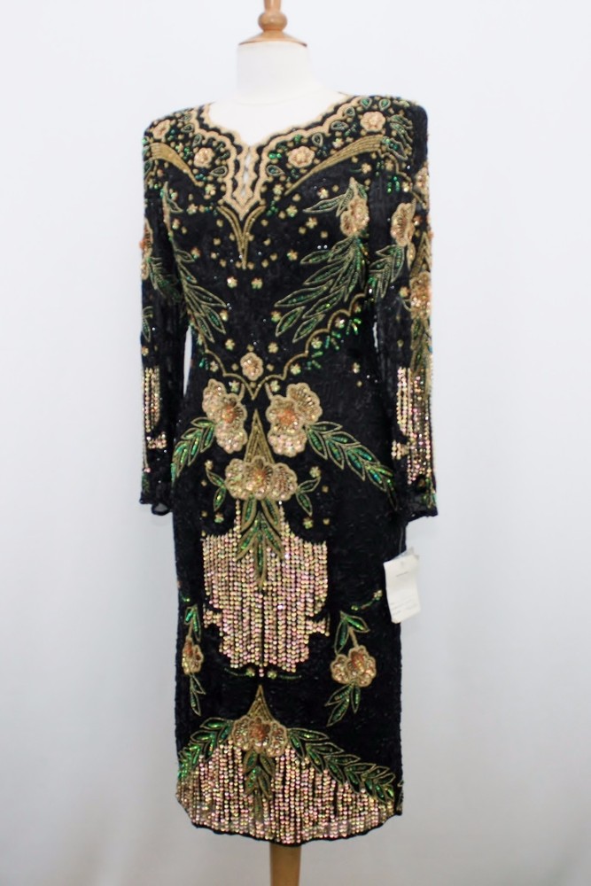 JASDEE Vintage Dress Length 45″ Inch Hand Work Bead & Sequins On Silk Style 1174